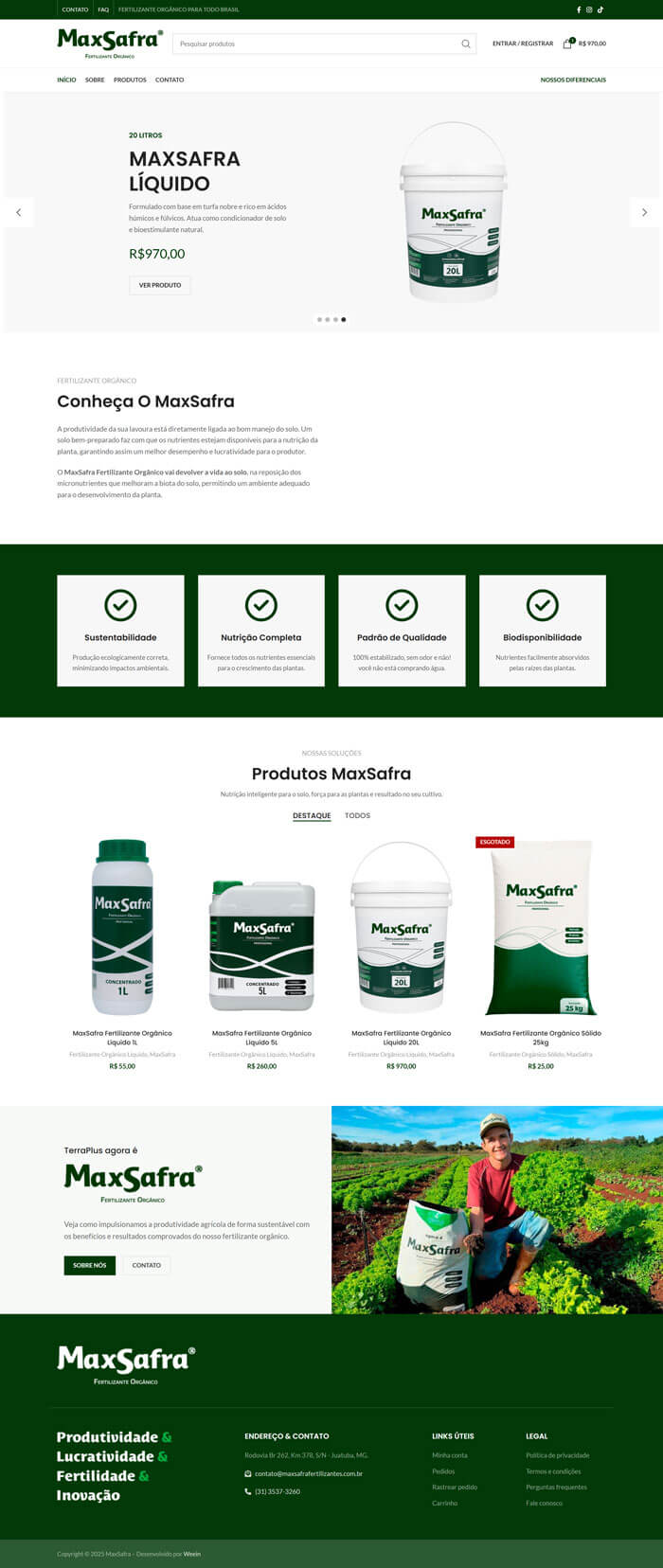 MaxSafra - Site criado pela agência Weein Site de fertilizantes orgânicos da MaxSafra, criado pela agência Weein