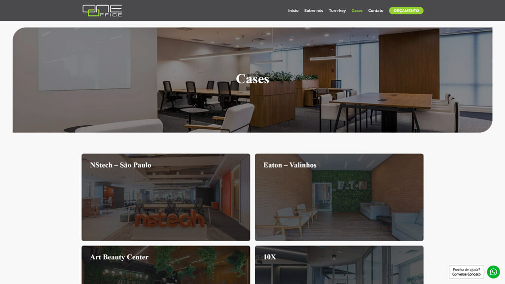 Página "Cases" do site One Office Print da página Cases do site One Office, criado pela agência Weein