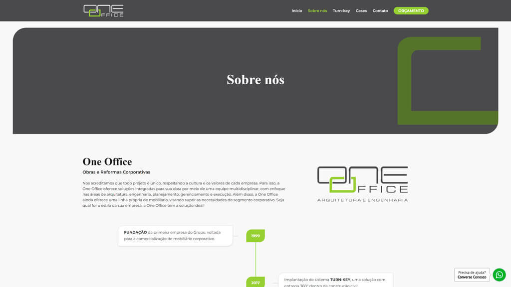 Página "Sobre" do site One Office Print da página Sobre do site One Office, criado pela agência Weein