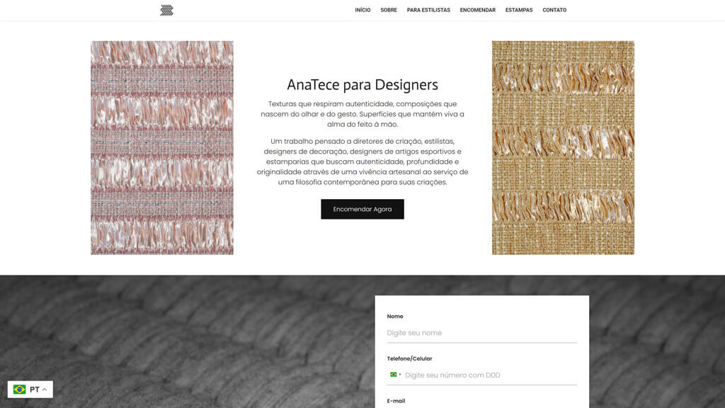 Seção "Para Designers" do site AnaTece Print da seção Para Designers do site AnaTece, criado pela agência Weein