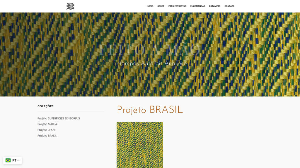 Coleção "Projeto Brasil" do site AnaTece Print da Coleção Projeto Brasil do site AnaTece, criado pela agência Weein