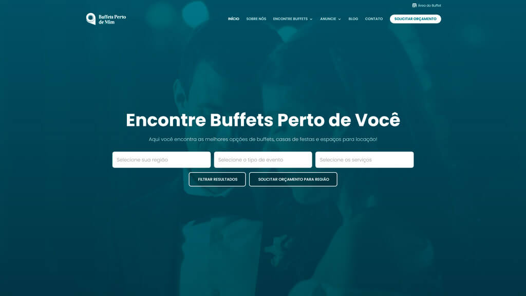 Filtro principal da plataforma Buffets Perto de Mim Print do filtro principal da plataforma Buffets Perto de Mim, criada pela agência Weein