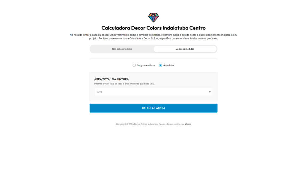 Tela "Área total" da Calculadora Decor Colors Print da tela Área total da Calculadora Decor Colors, criada pela agência Weein