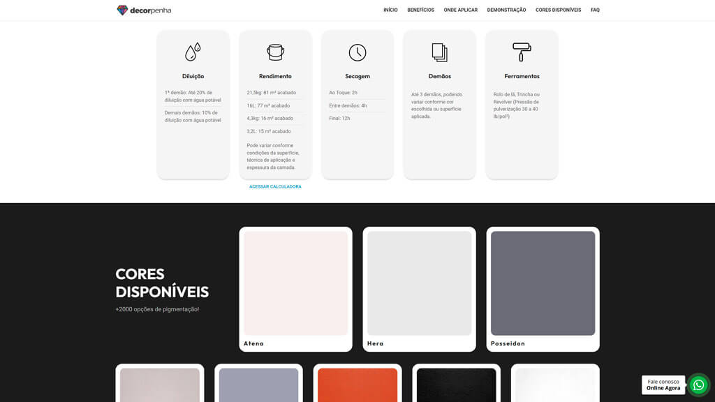 Seção de cores da borracha líquida do site Decor Colors Print da seção de cores da borracha líquida do site Decor Colors, criado pela agência Weein