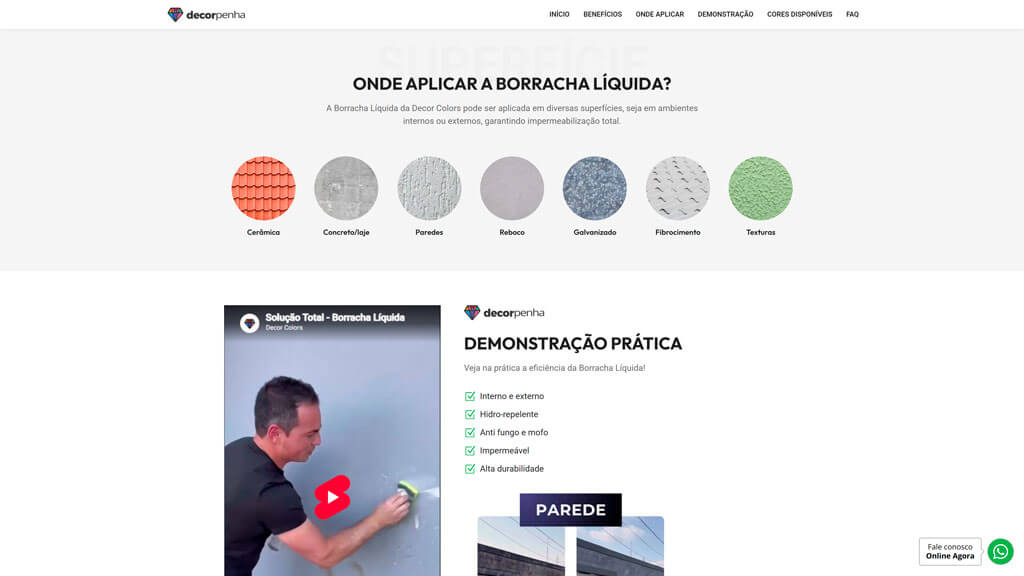 Seção de onde aplicar a borracha líquida do site Decor Colors Print da seção de onde aplicar a borracha líquida do site Decor Colors, criado pela agência Weein