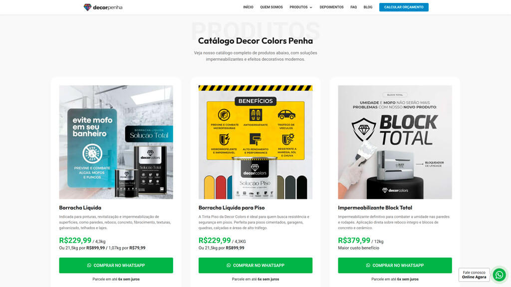 Seção de catálogo do site Decor Colors, Print da seção de catálogo do site Decor Colors, criado pela agência Weein