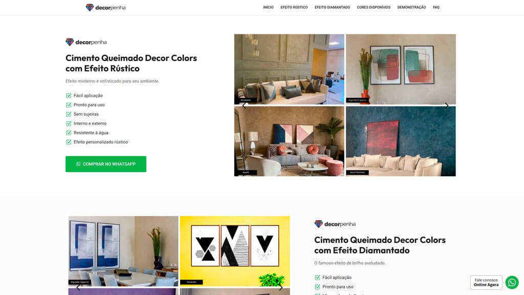 Seção de Cimento Queimado do site Decor Colors Print da seção de Cimento Queimado do site Decor Colors, criado pela agência Weein