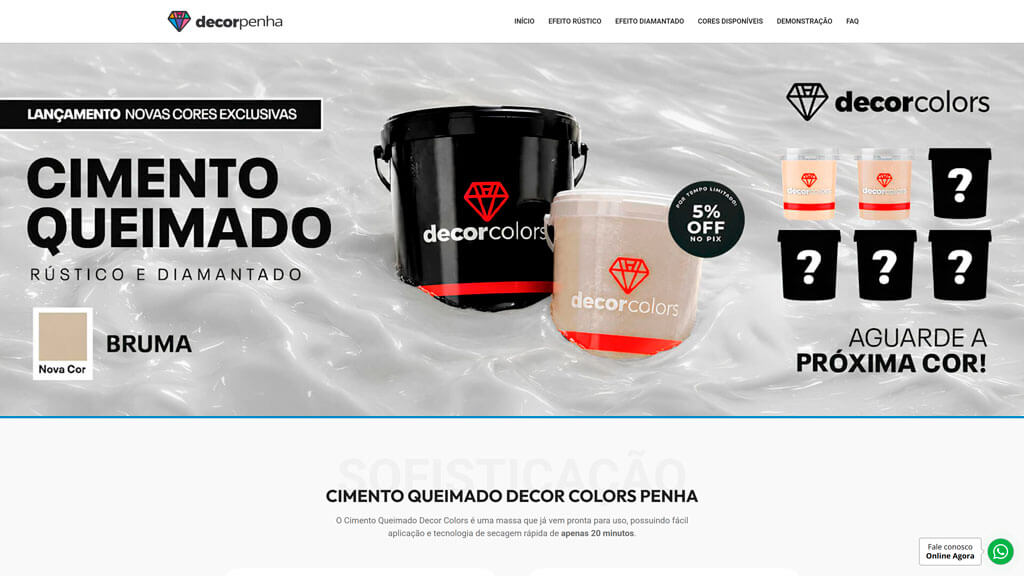 Seção inicial da página de Cimento Queimado do site Decor Colors Print da seção inicial da página de Cimento Queimado do site Decor Colors, criado pela agência Weein
