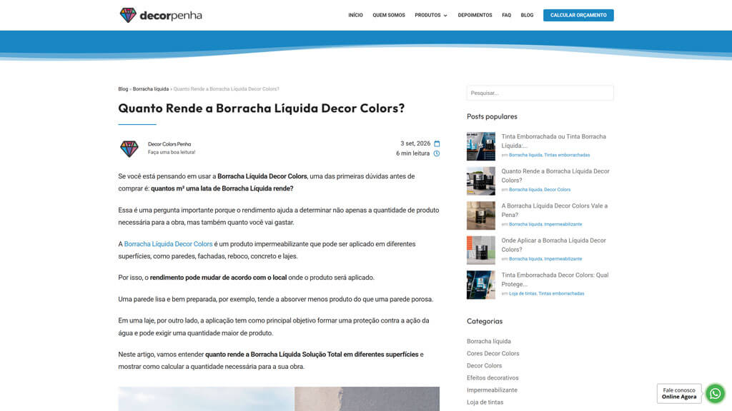 Página interna do artigo do blog da Decor Colors Penha Print da página interna do artigo do blog da Decor Colors Penha, criado pela agência Weein