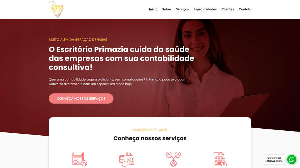 Primeira dobra do site do Escritório Primazia Print da primeira dobra do site do Escritório Primazia, criado pela agência Weein