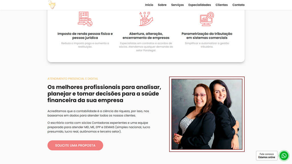 Seção de serviços e sobre nós do site Escritório Primazia Print da seção de serviços e sobre nós do site Escritório Primazia, criado pela agência Weein
