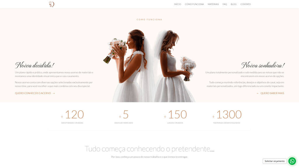 Seção "Como Funciona" do site Identidade Visual para Casamento Print da seção Como Funciona do site Identidade Visual para Casamento, criado pela agência Weein