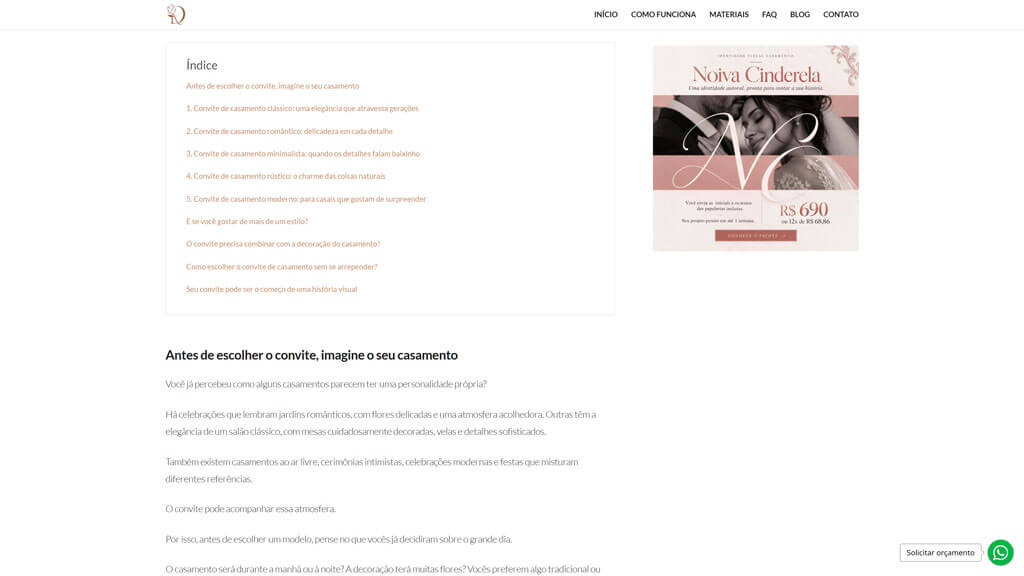 Índice do blog do site Identidade Visual para Casamento Print de índice do blog do site Identidade Visual para Casamento, criado pela agência Weein