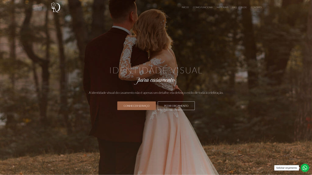 Primeira dobra do site Identidade Visual para Casamento Print da primeira dobra do site Identidade Visual para Casamento, criado pela agência Weein