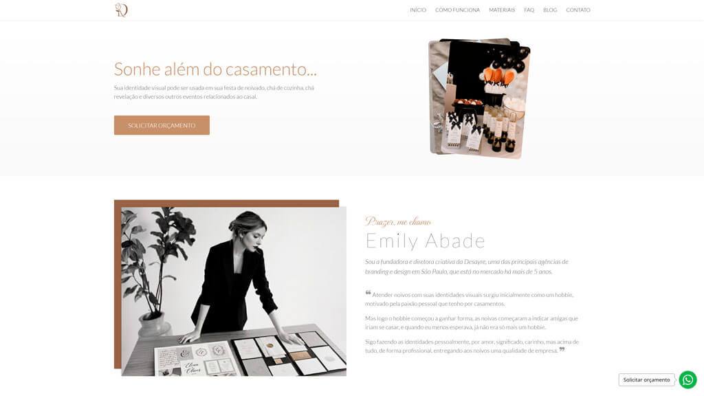 Seção "Sonhe além" do site Identidade Visual para Casamento Print da seção Sonhe além do site Identidade Visual para Casamento, criado pela agência Weein