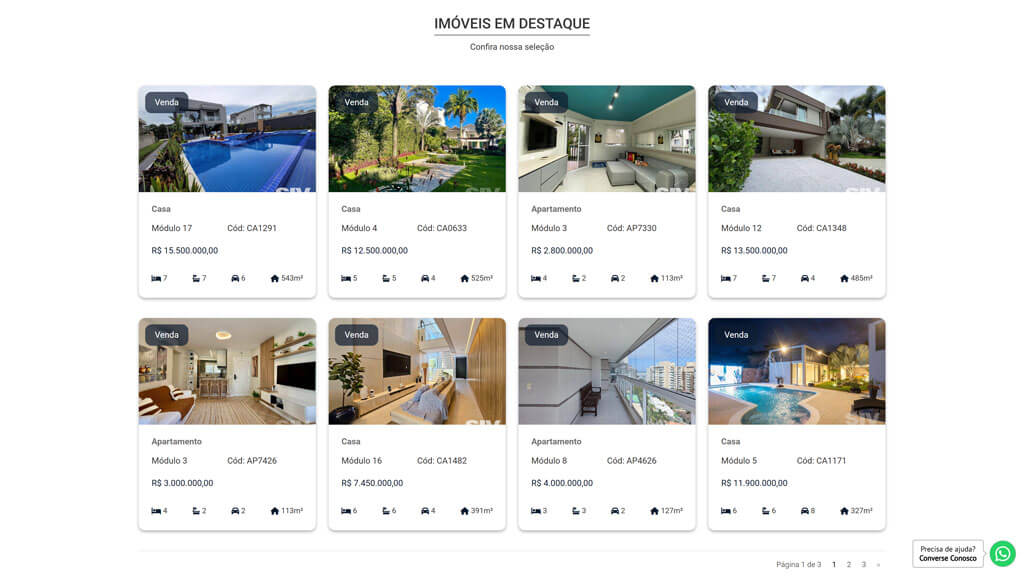 Seção "Imóveis em Destaque" do site Imóvel Riviera Print da seção Imóveis em Destaque do site Imóvel Riviera, criado pelas agências Weein & Lamattina