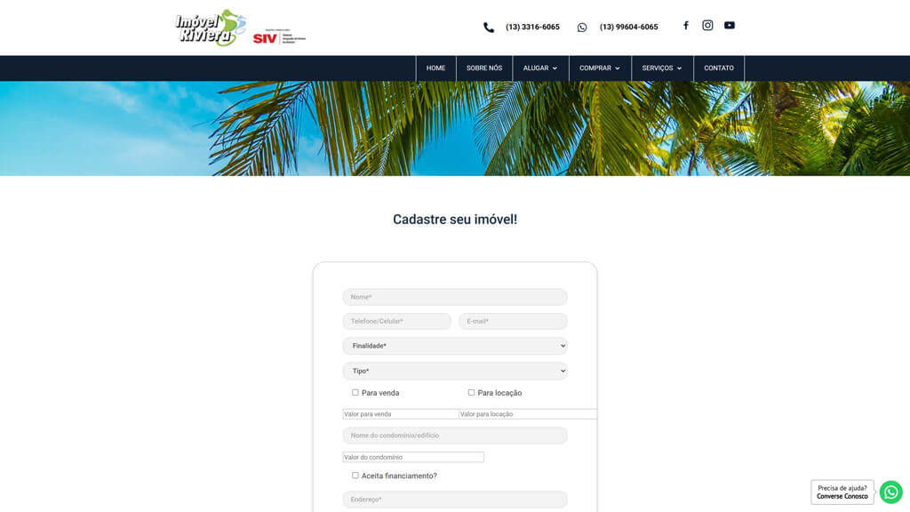 Página "Cadastre seu Imóvel" do site Imóvel Riviera Print da página Cadastre seu Imóvel do site Imóvel Riviera, criado pelas agências Weein & Lamattina