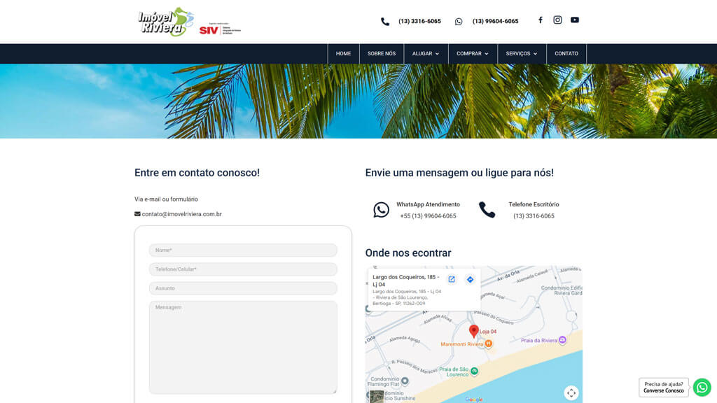Página "Contato" do site Imóvel Riviera Print da página Contato do site Imóvel Riviera, criado pelas agências Weein & Lamattina