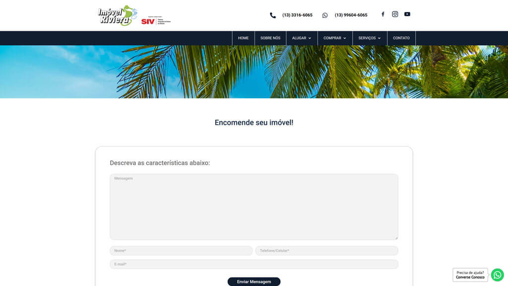 Página "Encomende" seu Imóvel do site Imóvel Riviera Print da página Encomende seu Imóvel do site Imóvel Riviera, criado pelas agências Weein & Lamattina