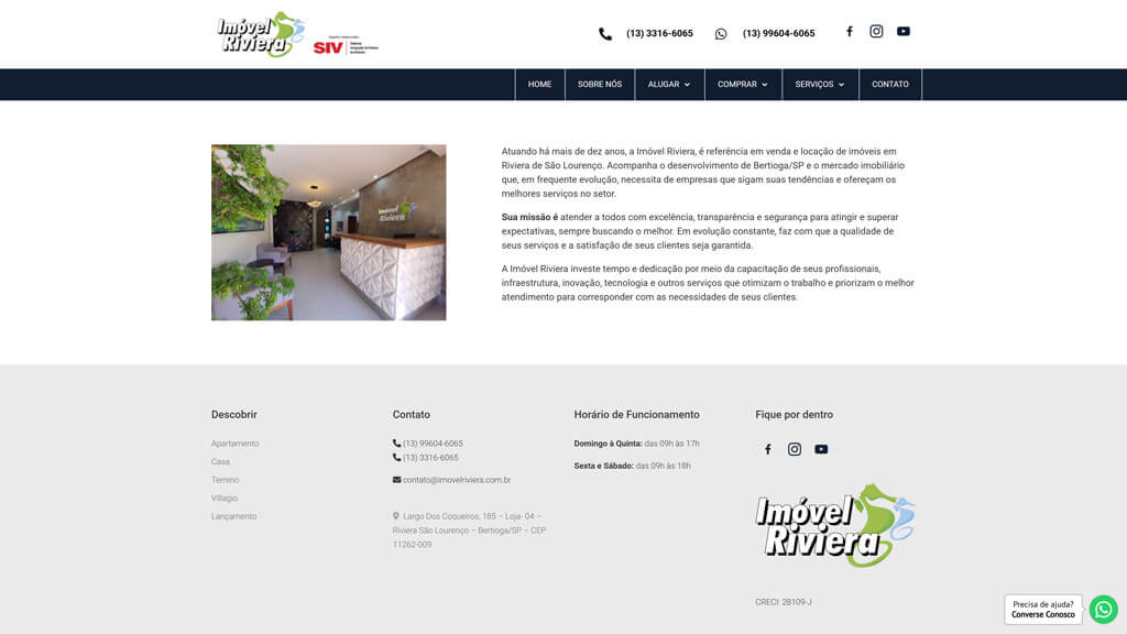 Página "Sobre" do site Imóvel Riviera Print da página Sobre do site Imóvel Riviera, criado pelas agências Weein & Lamattina