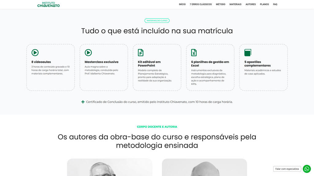 Seção "Materiais do Curso" do site Instituto Chiavenato Print da seção Materiais do Curso do site Instituto Chiavenato, criado pela agência Weein