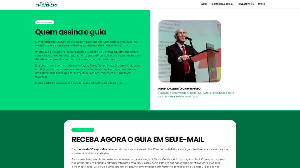 Seção "Quem Assina" do site Instituto Chiavenato Print da seção Quem Assina do site Instituto Chiavenato, criado pela agência Weein