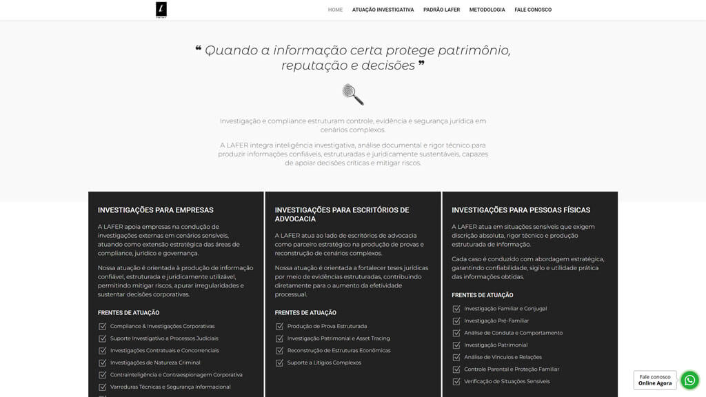 Seção "Informação Certa" do site Lafer Print da seção Informação Certa do site Lafer, criado pela agência Weein