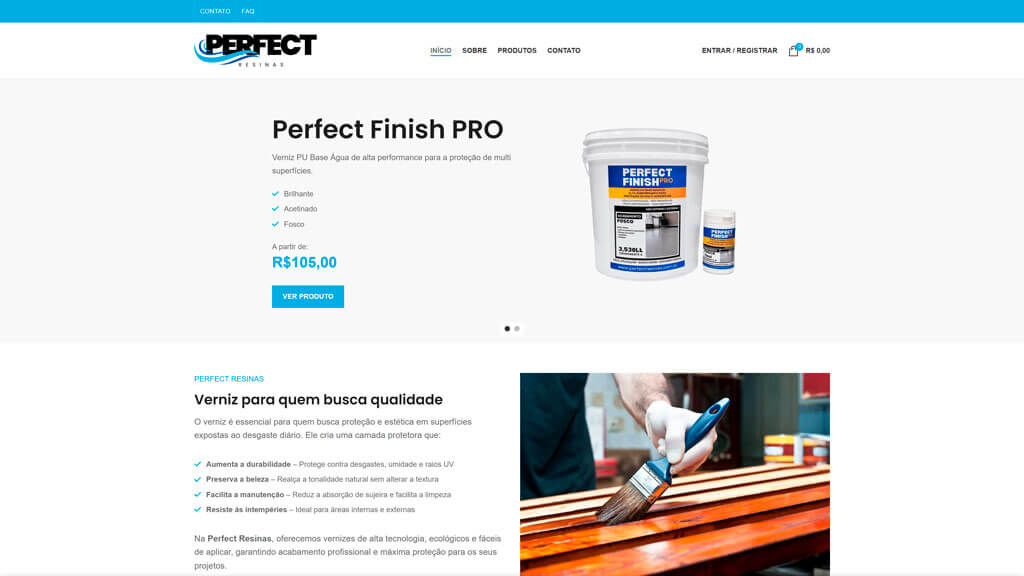Slider principal do site Perfect Resinas Print do slider principal do site Perfect Resinas, criado pela agência Weein