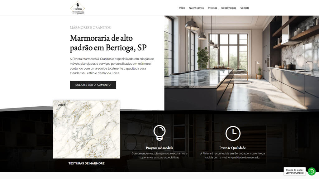 Primeira seção do site Riviera Mármores Print da primeira seção do site Riviera Mármores, criado pela agência Weein