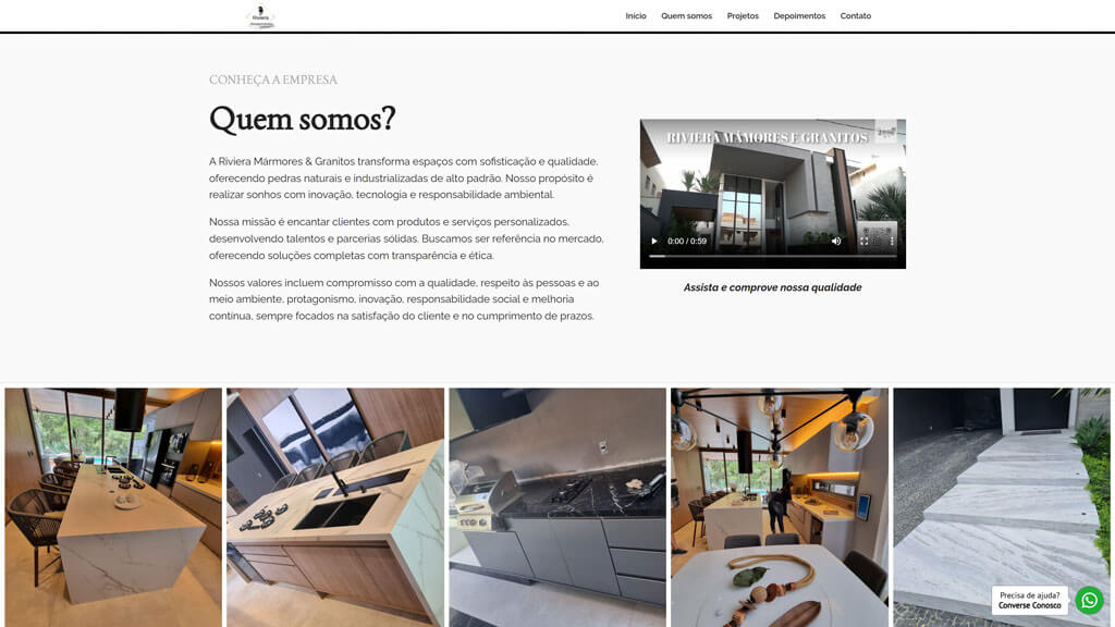 Seção "Quem somos?" do site Riviera Mármores Print da seção Quem somos? do site Riviera Mármores, criado pela agência Weein