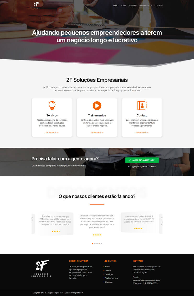 Site de contabilidade da 2F Soluções Empresariais, criado pela agência Weein