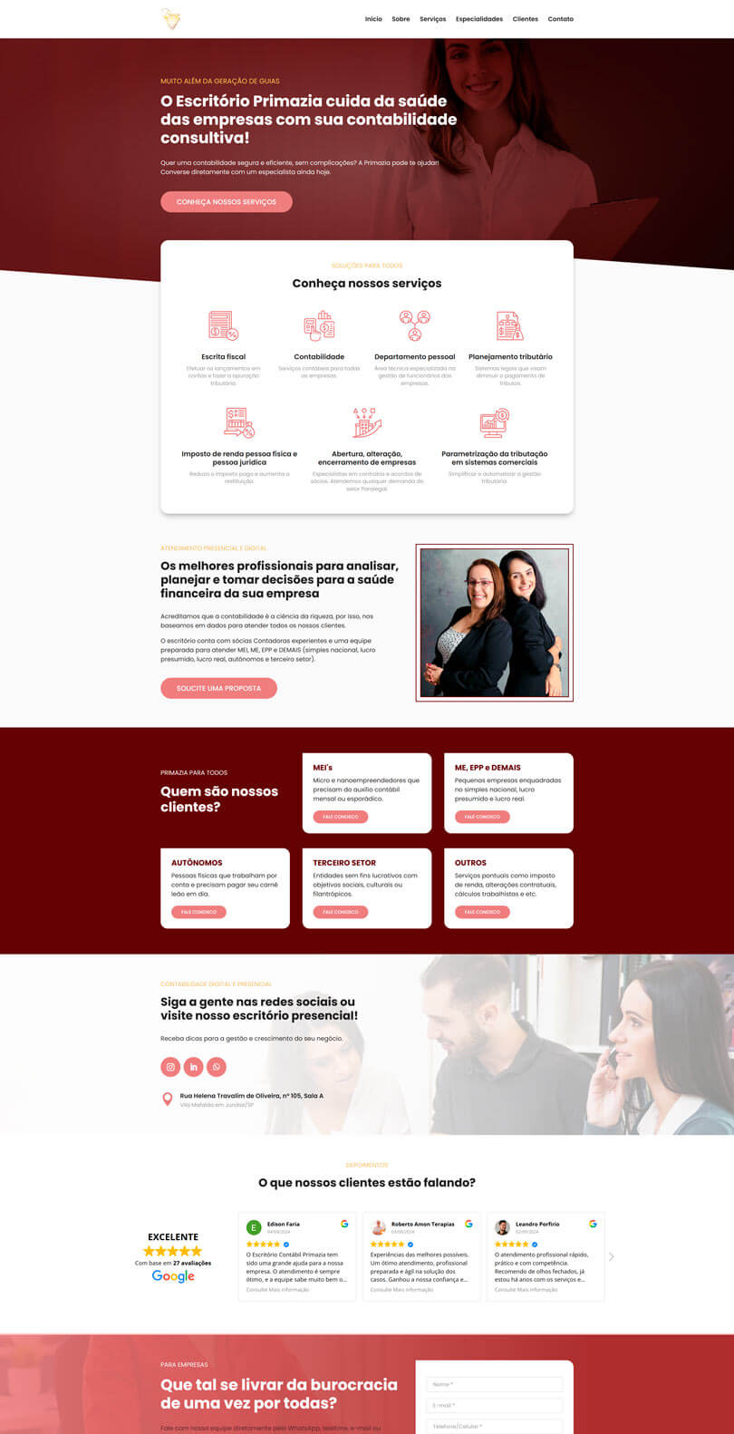 Escritório Primazia - Site criado pela agência Weein Site de contabilidade do Escritório Primazia, criado pela agência Weein