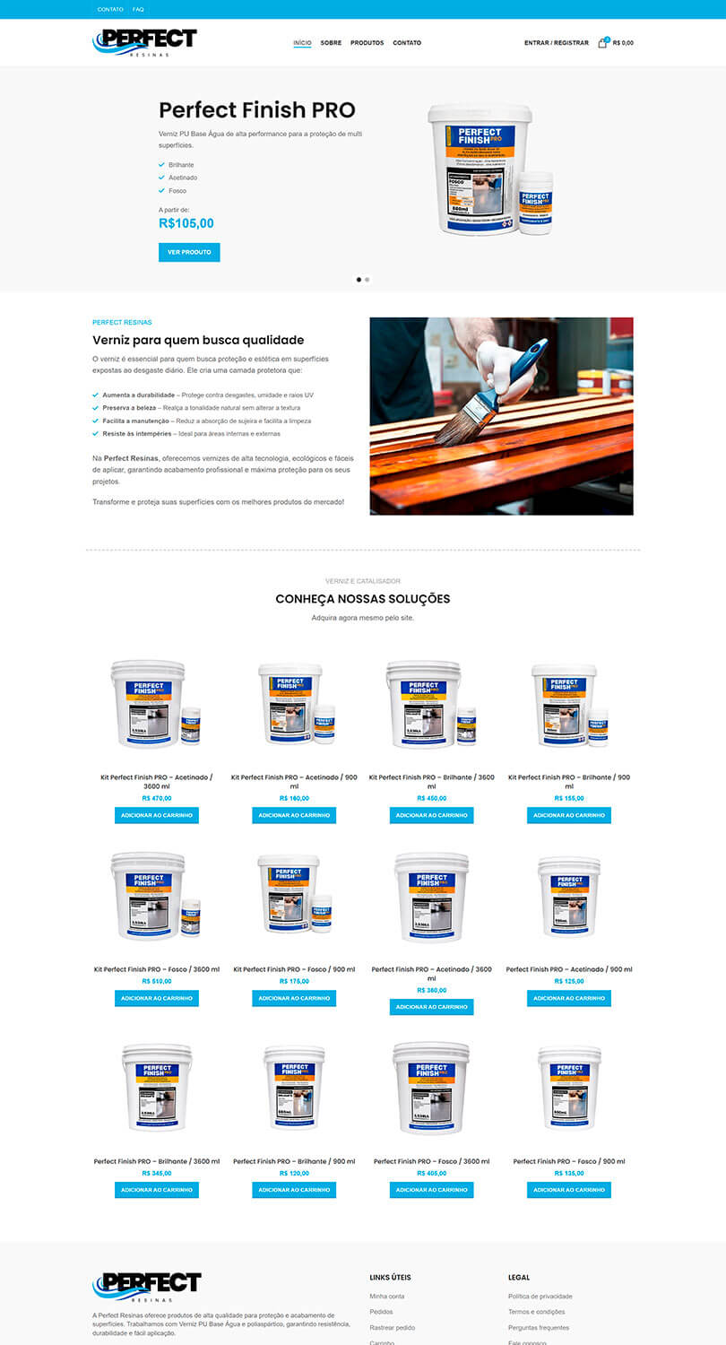 Perfect Resinas - Site criado pela agência Weein Site de verniz da Perfect Resinas, criado pela agência Weein