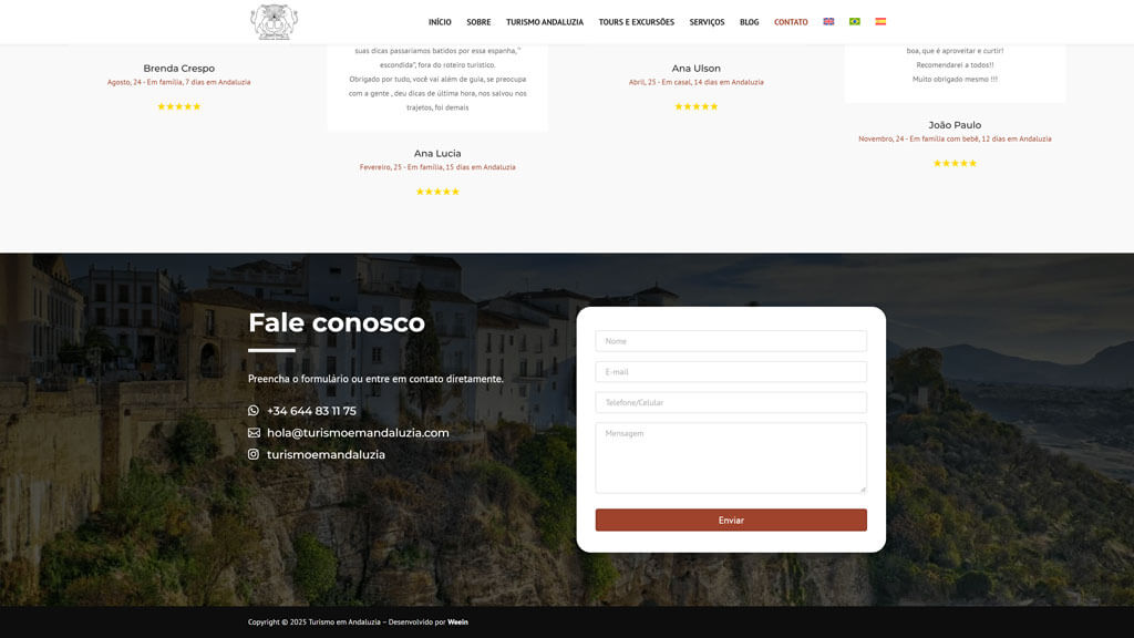 Seção "Fale Conosco" do site Turismo em Andaluzia Print da seção Fale Conosco do site Turismo em Andaluzia, criado pela agência Weein