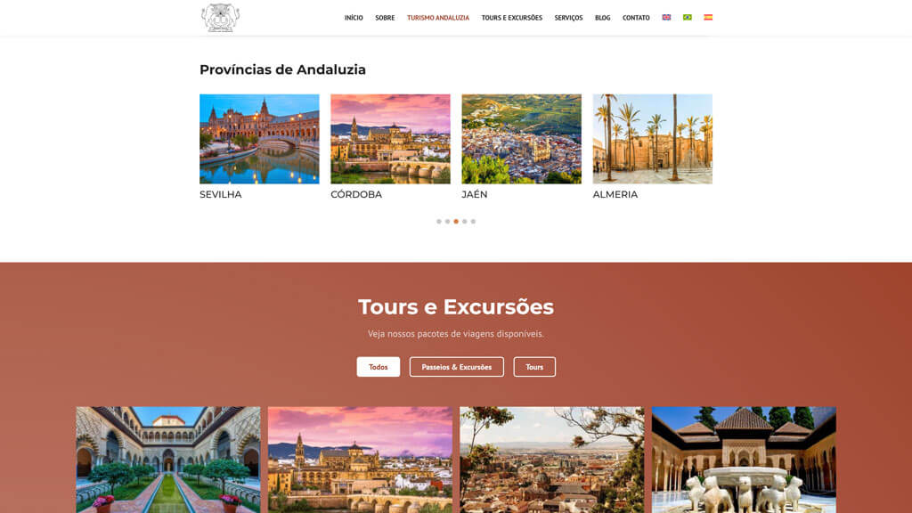 Seção "Províncias" do site Turismo em Andaluzia Print da seção Províncias do site Turismo em Andaluzia, criado pela agência Weein