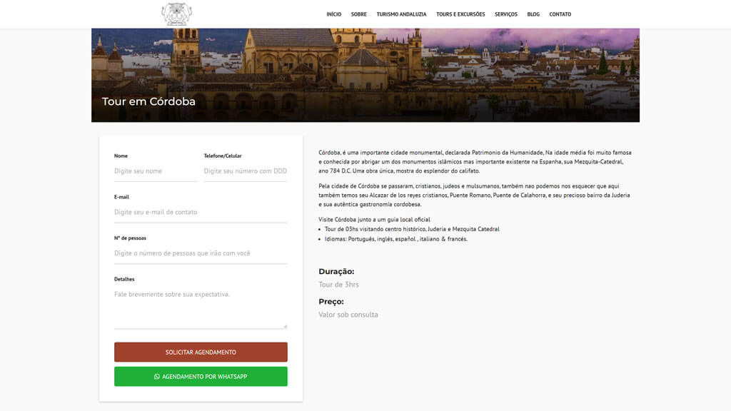 Página interna do tour do site Turismo em Andaluzia Print da página interna do tour do site Turismo em Andaluzia, criado pela agência Weein